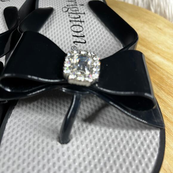 Brighton Bowie Wedge Flip Flops Womens Size 9 Black Bow with Bling Dressy Glam - Picture 4 of 14